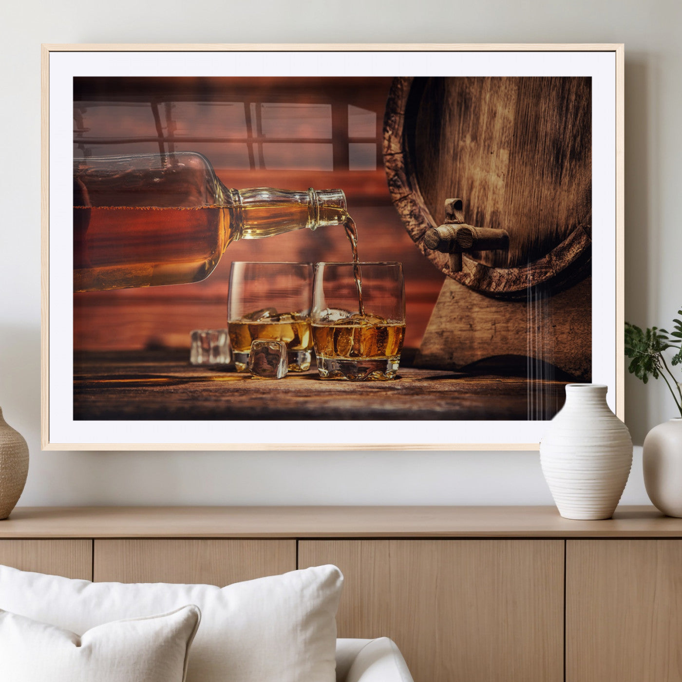 MGC-FP-36x24 - Whiskey and Cigar Canvas Wall Art | 3 Panel Bar Room Decor for Home Lounge, Office, or Man Cave |