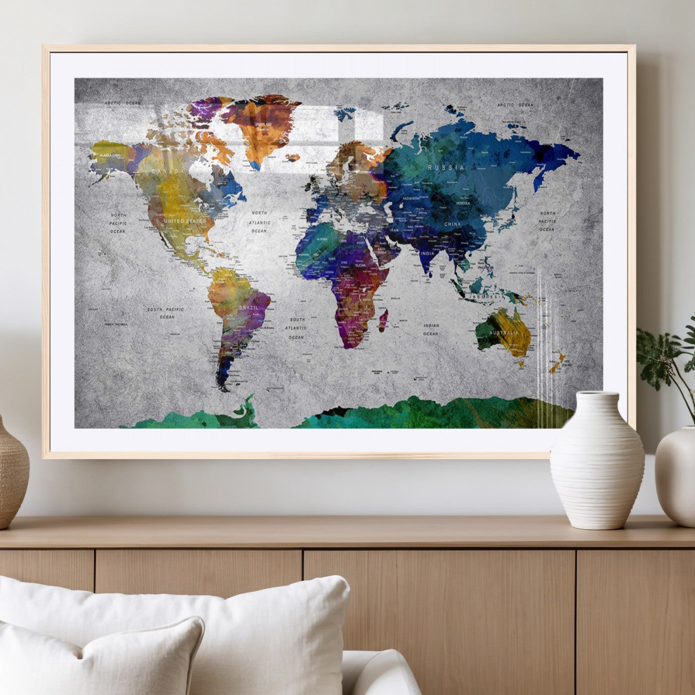 MGC-FP-36x24 - Push Pin World Map Canvas Print – Framed Wall Art for Couples to Track Their Travels – Anniversary