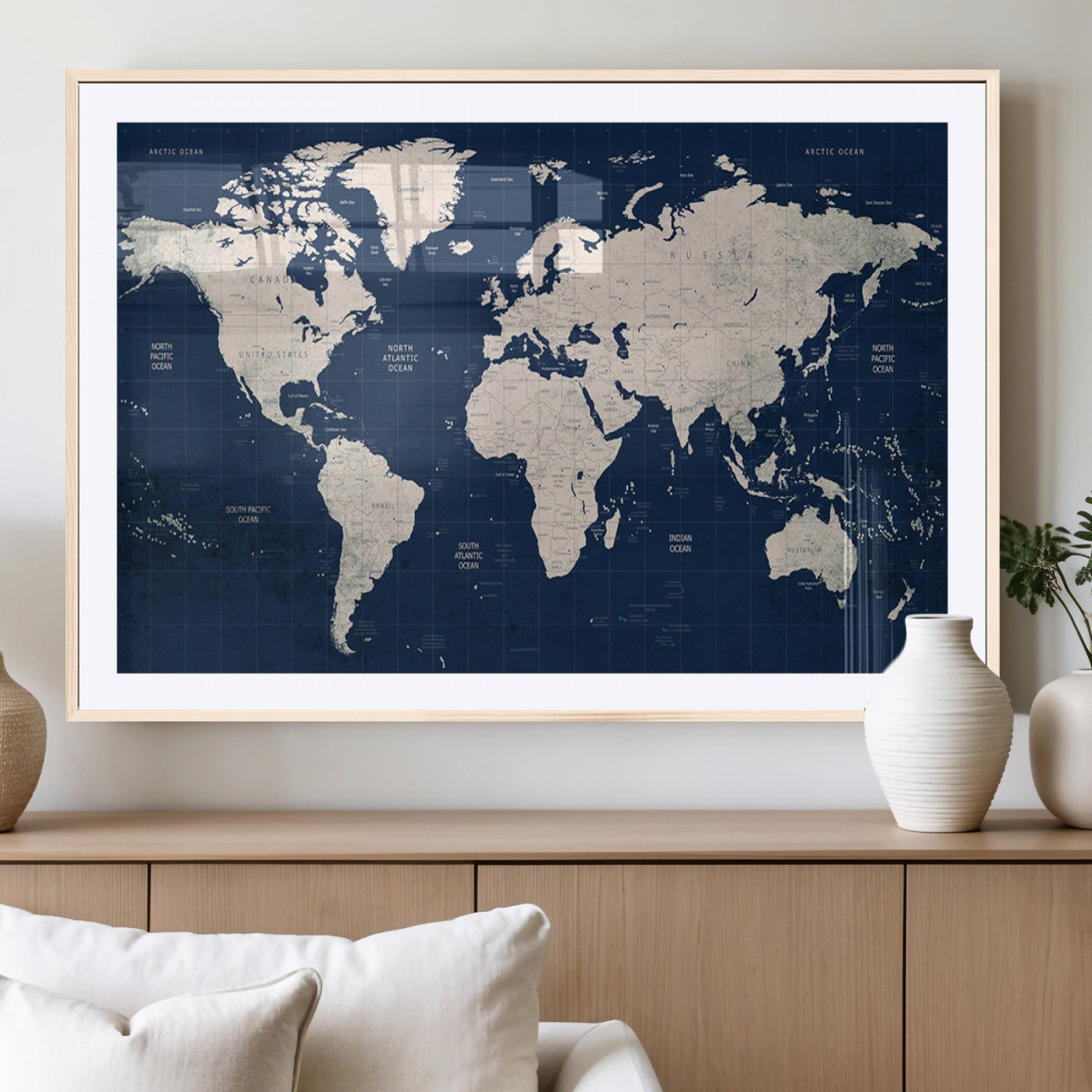 17866-MGV-CV-36X24-Push Pin World Map Canvas Print – Framed Wall Art for Couples to Track Their Travels – Anniversary