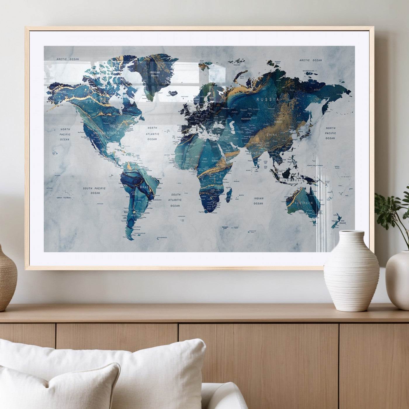 MGC-FP-36x24 - Push Pin World Map Canvas Print – Framed Wall Art for Couples to Track Their Travels – Anniversary
