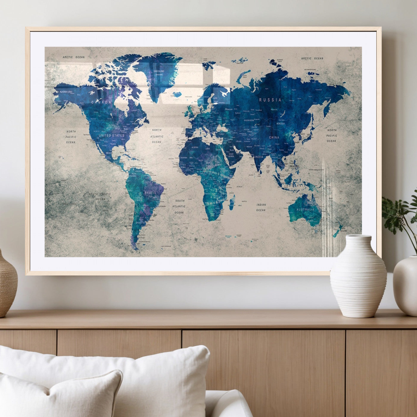 MGC-FP-36x24 - Push Pin World Map Canvas Print – Framed Wall Art for Couples to Track Their Travels – Anniversary