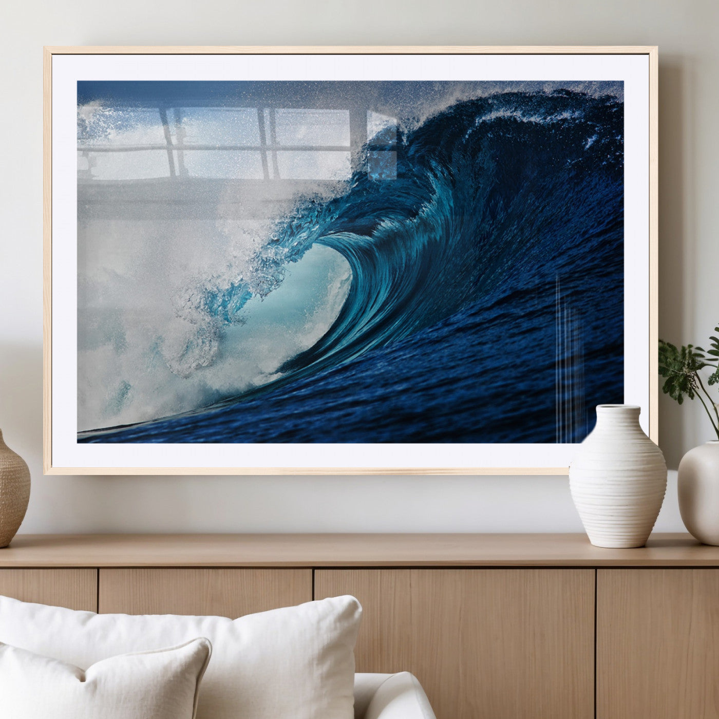 MGC-FP-36x24 - Ocean Wave at Sunset Canvas Art, Large Wall Print of Vibrant Water Waves, Coastal Art for Living