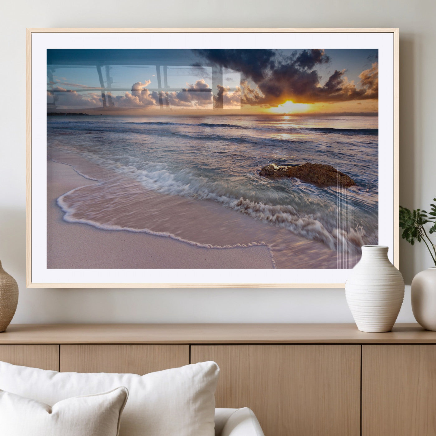 -Sea Ocean Sunset Beach Wall Art Canvas Print