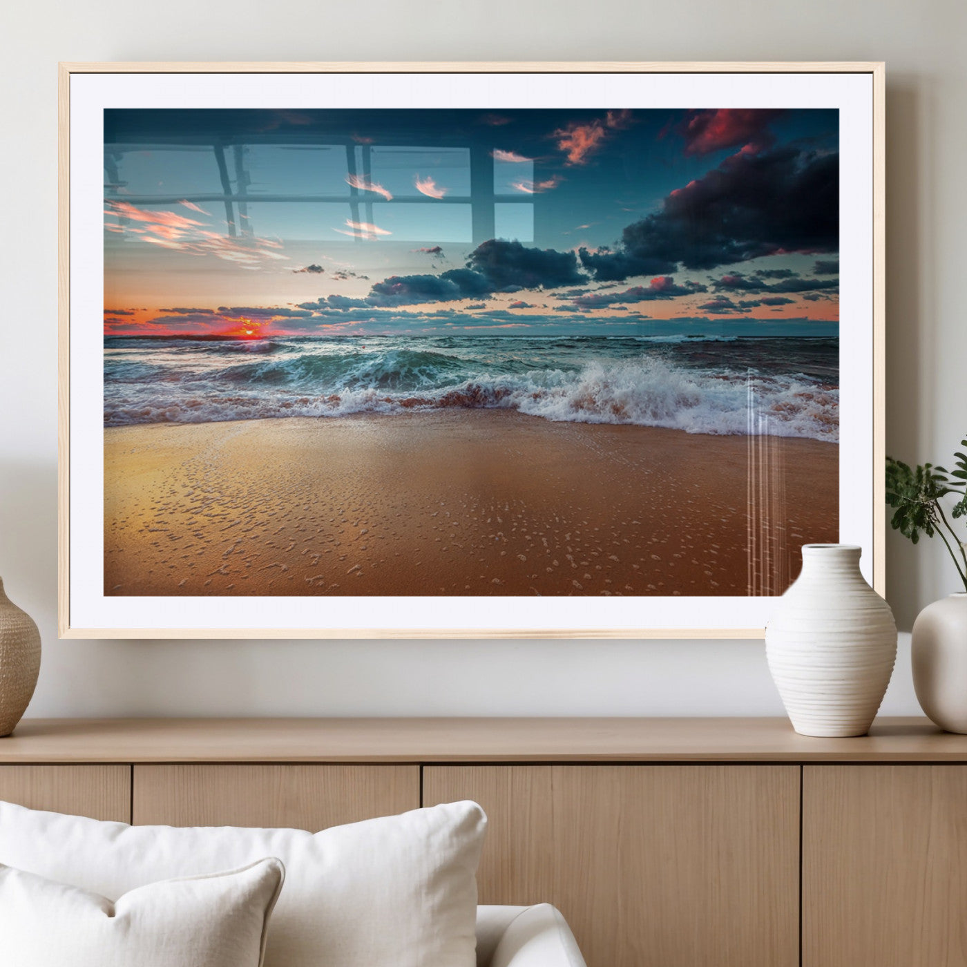 MGC-FP-36x24 - Sunset on Beach Wall Art Ocean Beach Canvas Print