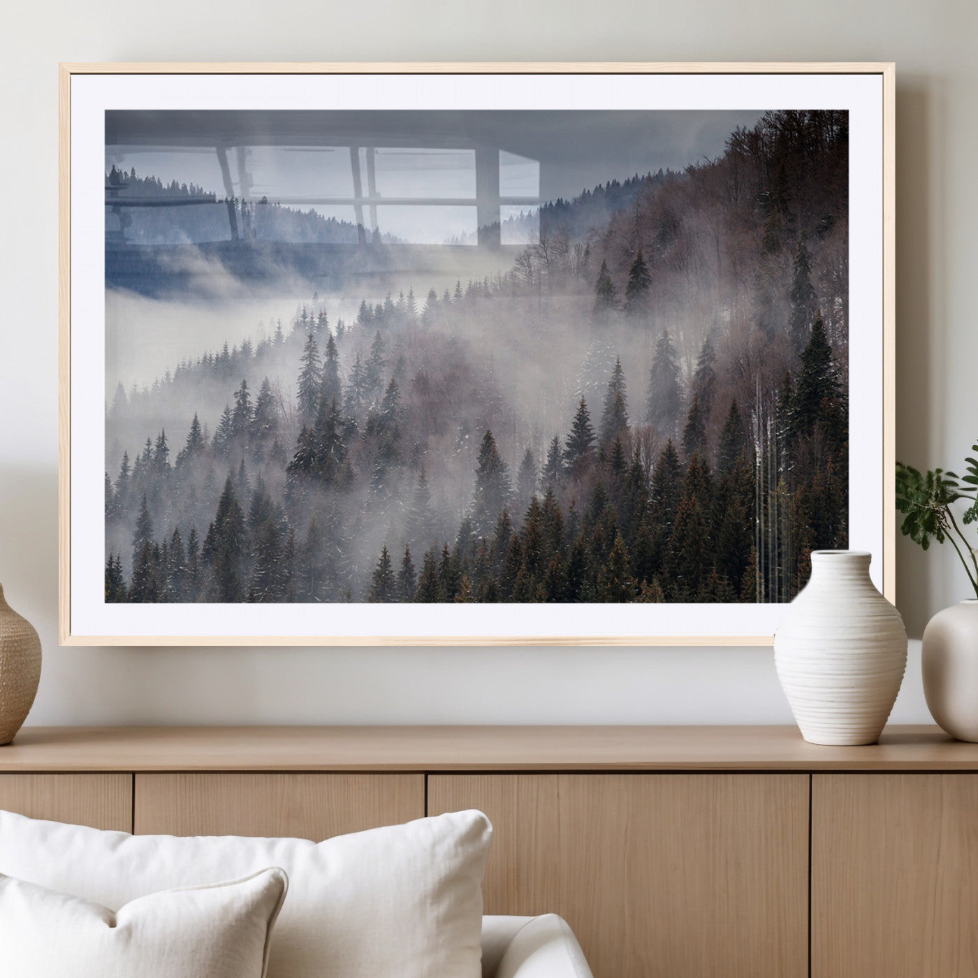 MGC-FP-36x24 - Beautiful Rising Fog in Winter Mountain Landscape - Framed Rising Fog in Winter Mountain Canvas