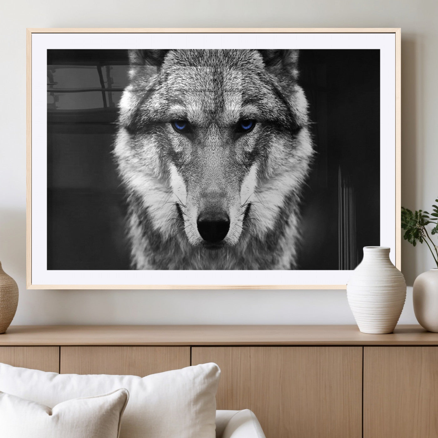 MGC-FP-36x24 - Black and White Wild Wolf Wall Art Canvas Print