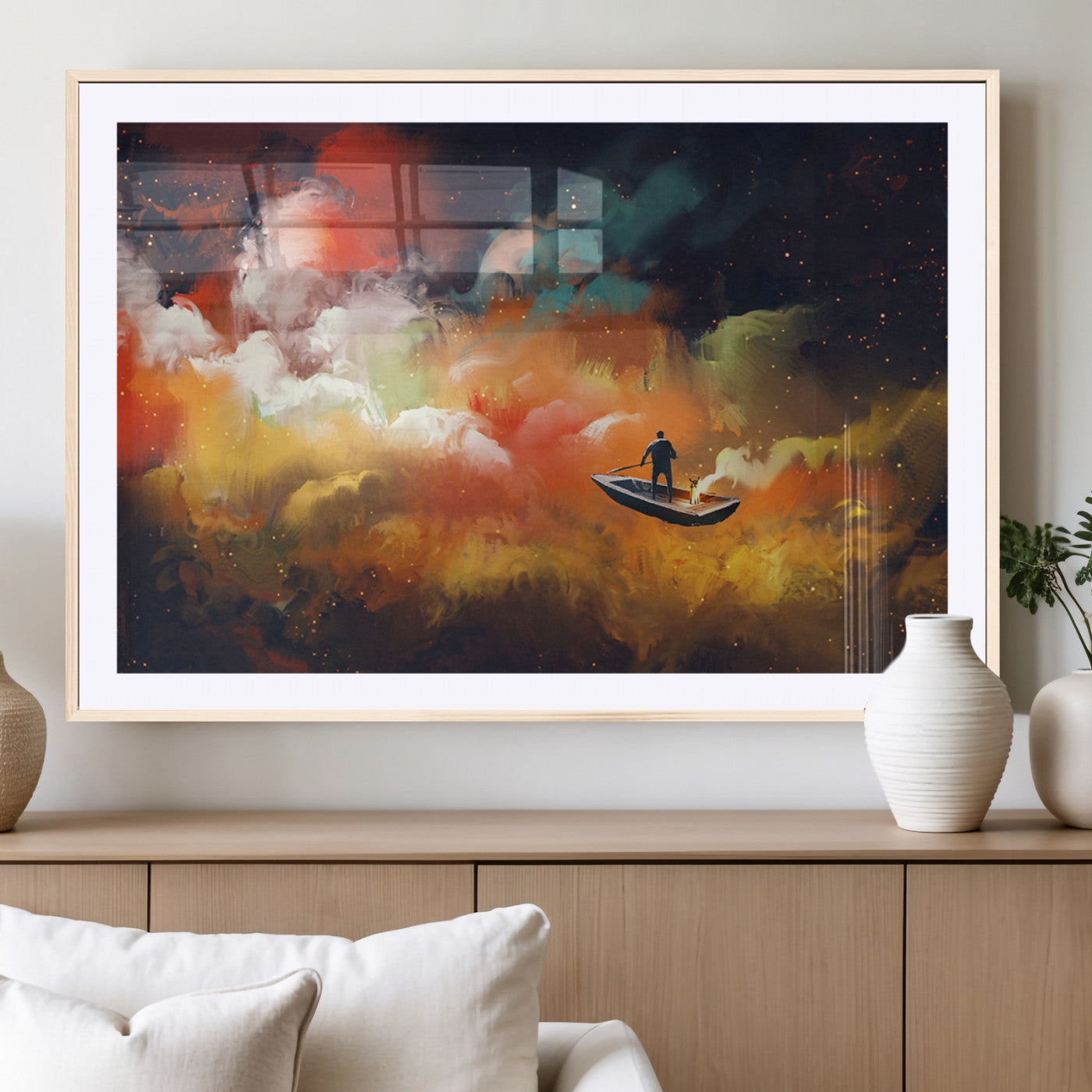MGC-FP-36x24 - Surreal Space Adventure Canvas Wall Art – Dreamlike Abstract Galaxy Print – Framed and Ready to Hang for Living Room or Bedroom Decor