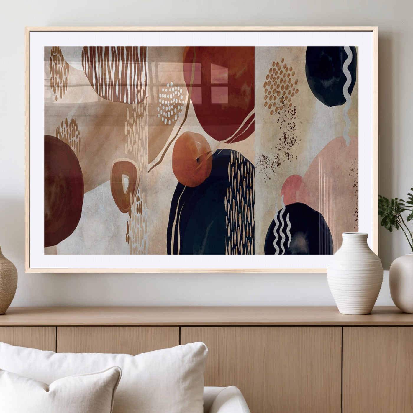 MGC-FP-36x24 - Boho Wall Art Canvas Print Set Mid-Century Prints Bohemian Wall Artwork Prints Boho Neutral