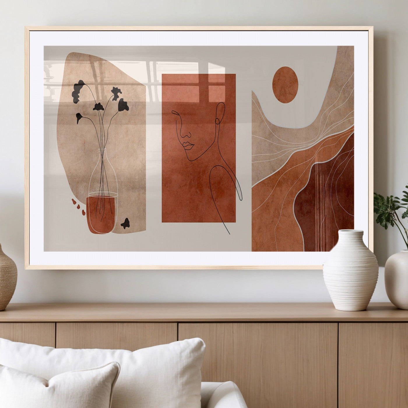MGC-FP-36x24 - Boho Sunset Mountain Canvas Print, Modern Boho Sunset Mountain Landscape Triptych – Giclée Canvas