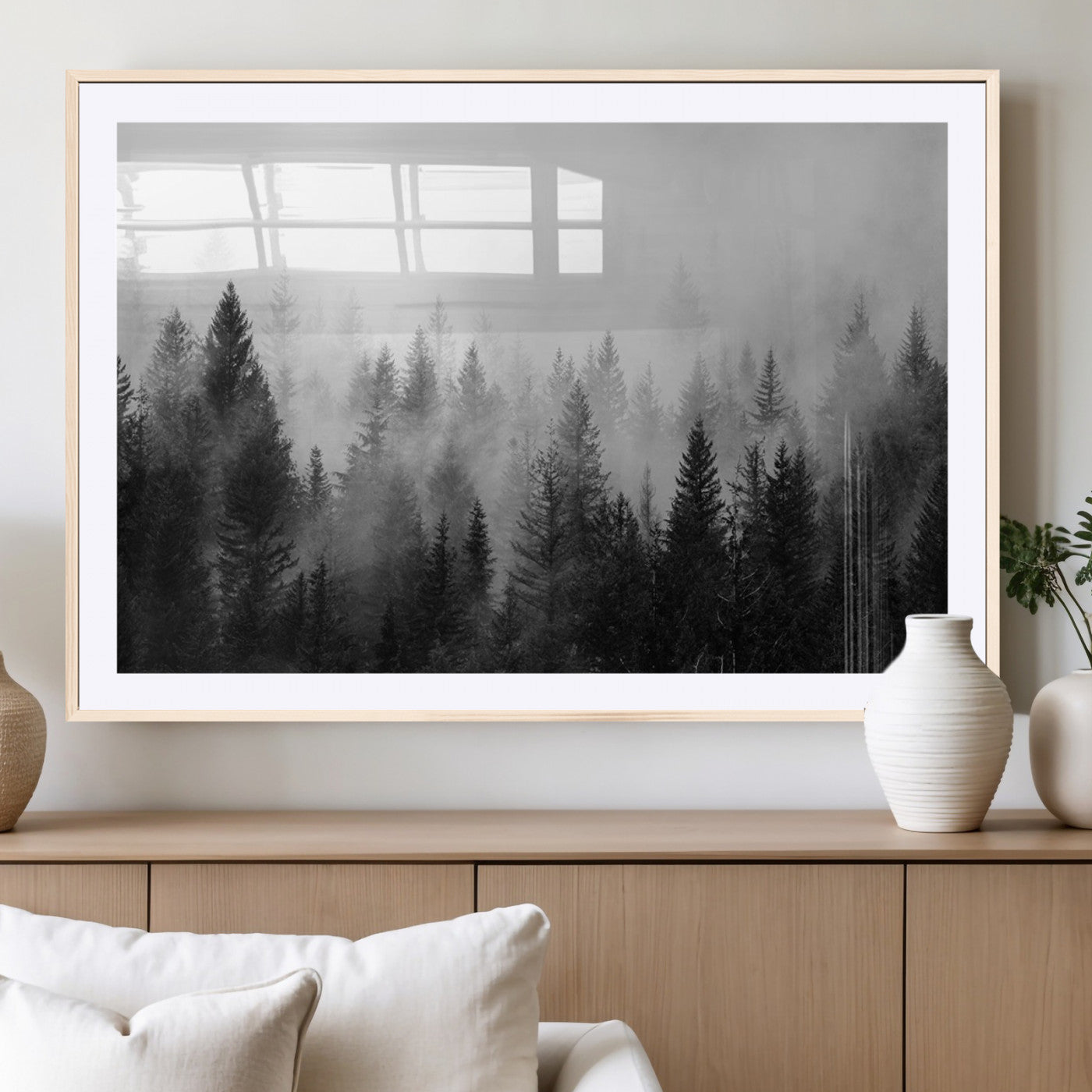 MGC-FP-36x24 - Fogy Forest Canvas Wall Art Print - Mountain Wall Art with Pine Trees and Misty Forest Canvas Print