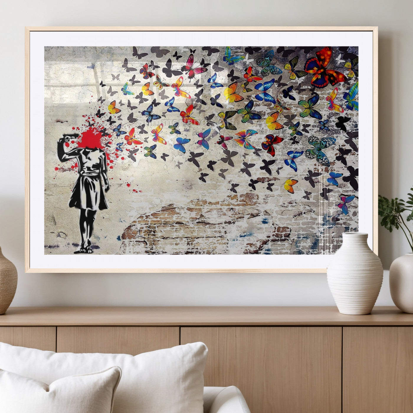 MGC-FP-36x24 - Banksy Art Butterfly Girl Explosion Canvas Art – Vibrant Urban Graffiti for Modern Interiors - Ready