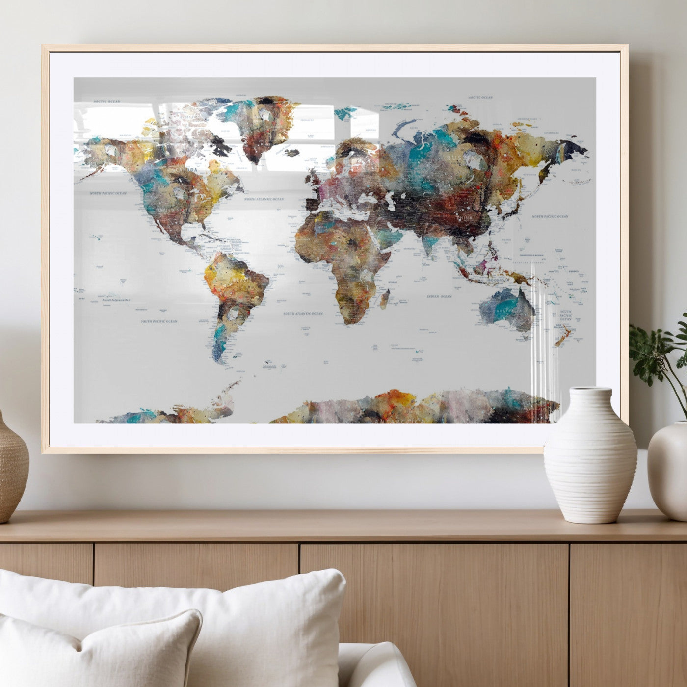 MGC-FP-36x24 - Push Pin World Map Canvas Print – Framed Wall Art for Couples to Track Their Travels – Anniversary