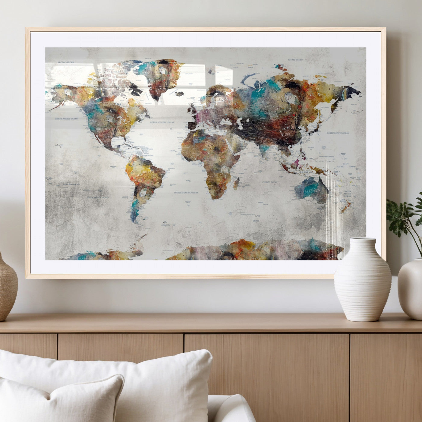 MGC-FP-36x24 - Push Pin World Map Canvas Print – Framed Wall Art for Couples to Track Their Travels – Anniversary