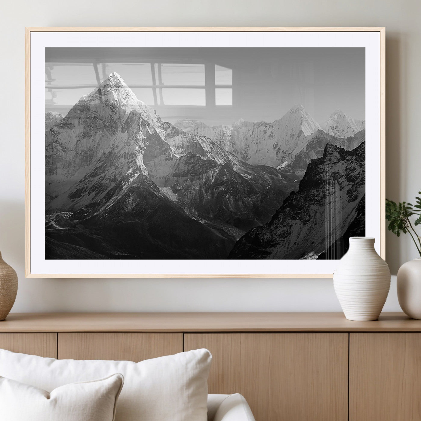 MGC-FP-36x24 - Everest Himalaya Mountain Peaks Black & White Triptych Canvas Art – Mountain Wall Decor, Everest