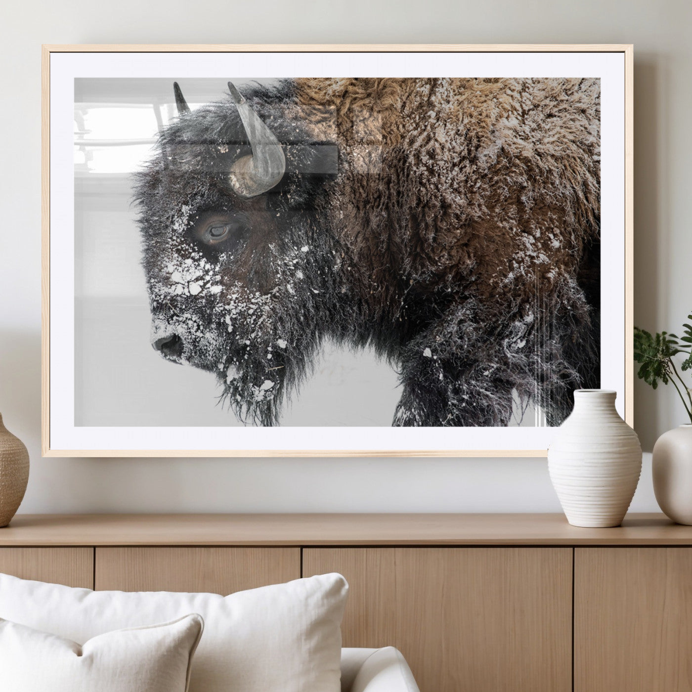 MGC-FP-36x24 - American Bison Wall Art Print | Buffalo Canvas Wall Art |  Framed and Ready to Hang Bison Print for Living Room or Office