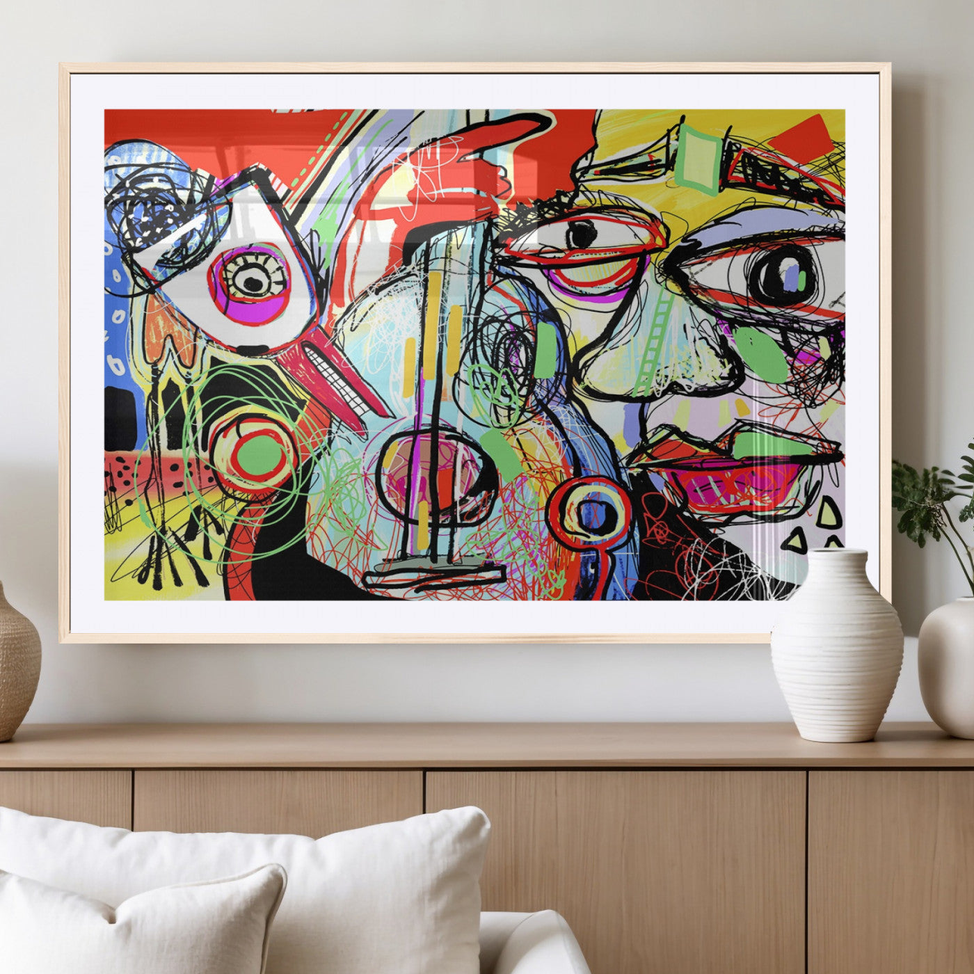 MGC-FP-36x24 - Picasso Style Art Abstract Canvas Wall Art Print , Colorful Abstract Artwork