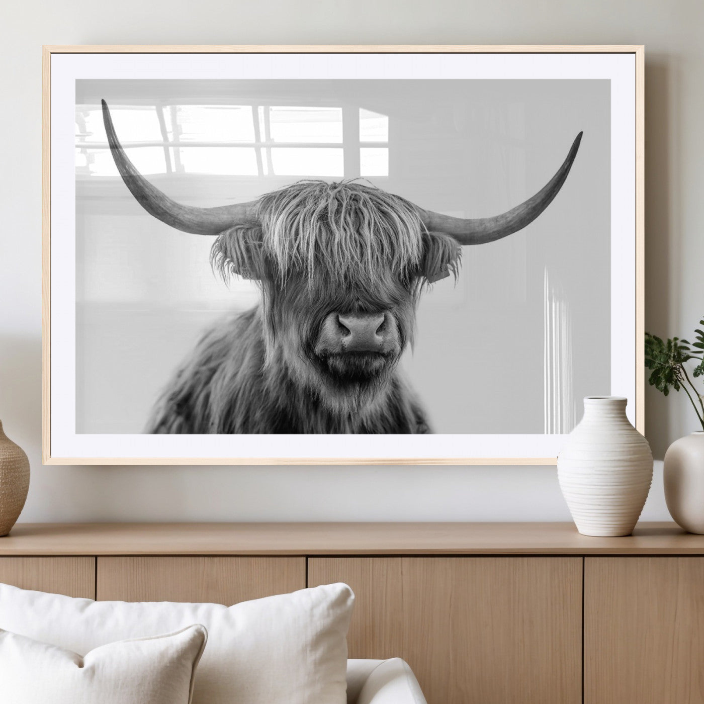 MGC-FP-36x24 - Scottish Highland Cow Cattle Art Print Wall Art Canvas Print for Farmhouse Decor, Framed Scottish