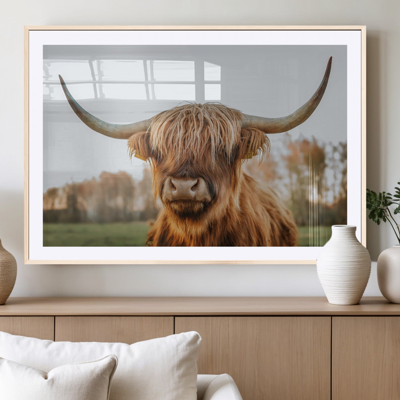 MGC-FP-36x24 - Highland Cow Animal Scottish Cattle Art Print Farmhouse Wall Art Canvas Print