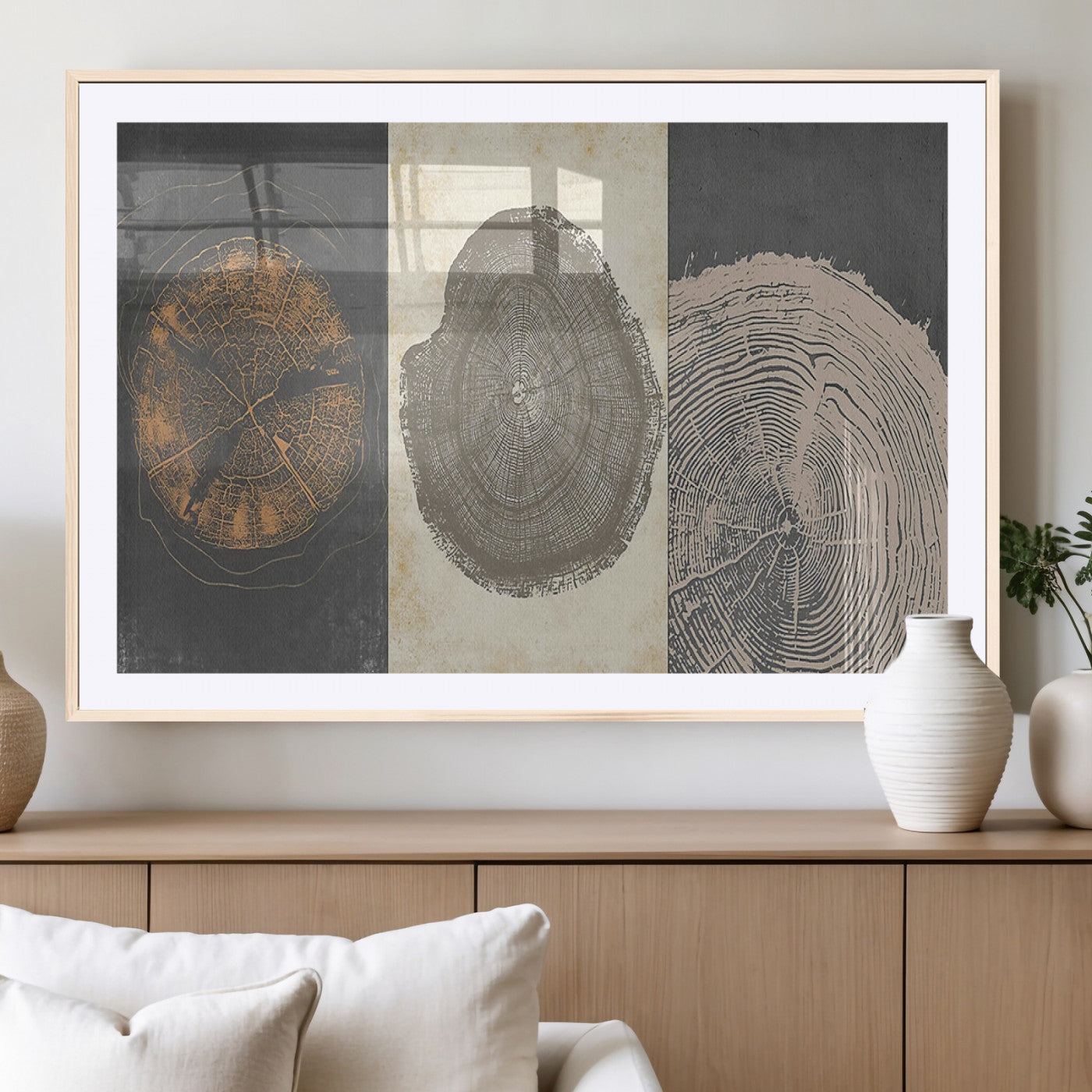 MGC-FP-36x24 - Boho Tree Ring Wall Art, Modern Minimalist Wood Grain Canvas, Tree Slice for Rustic Decor, Farmhouse