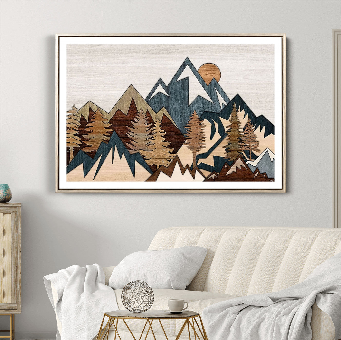67950-MGV-CV-36X24-Rustic Abstract Wood Panel Effect Canvas Mountain Range Top Wood Wall Art Canvas Print