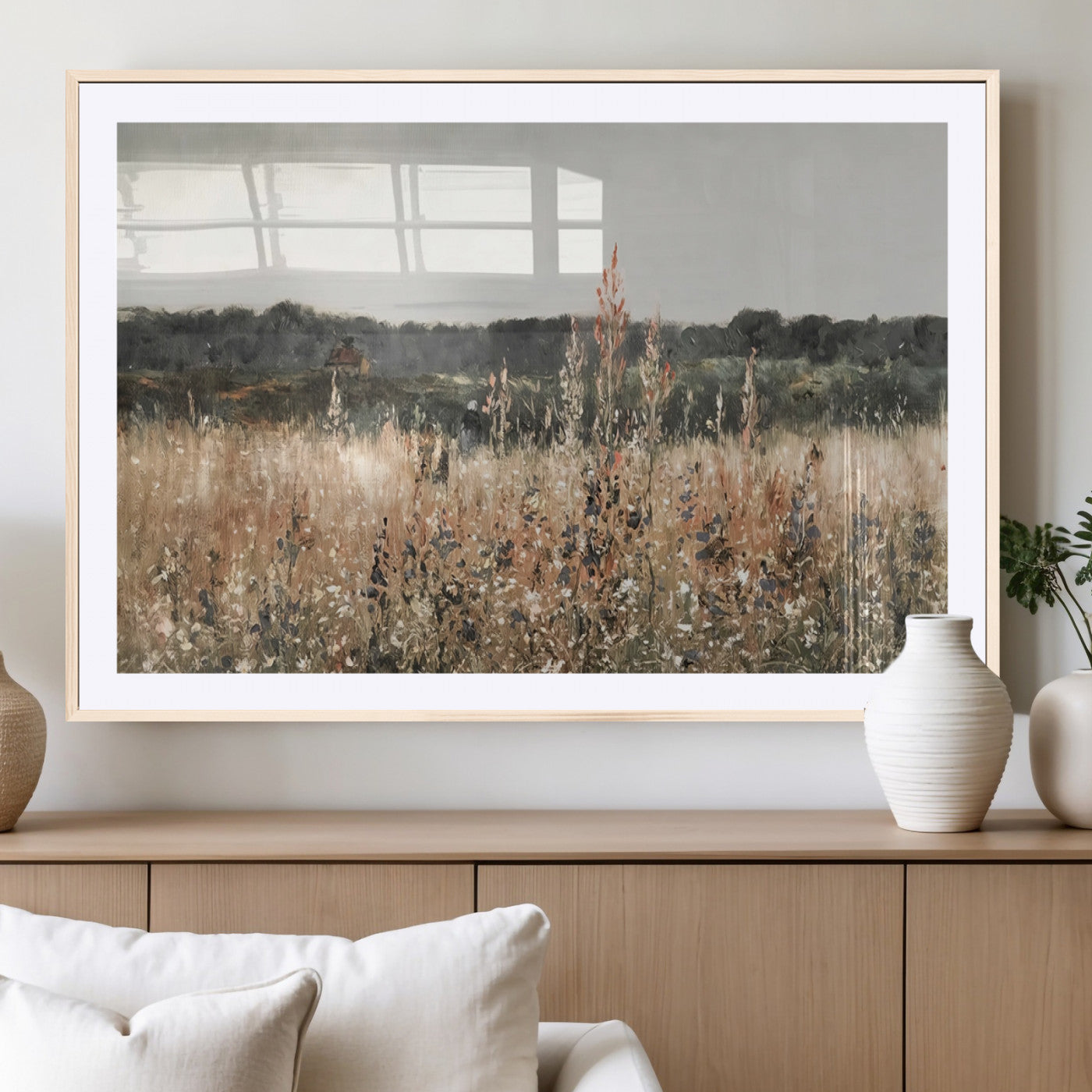 MGC-FP-36x24 - Abstract Wildflower Art Field Landscape Oil Painting Print, Country Field Wall Art - Framed Ready to Hang