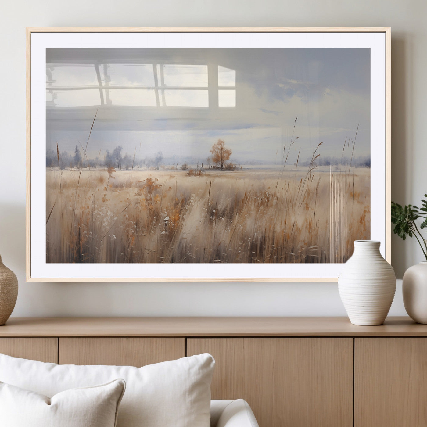 MGC-FP-36x24 - Golden Fields Wall Art Print Canvas – Serene Landscape of Nature’s Tranquility in Minimalist for