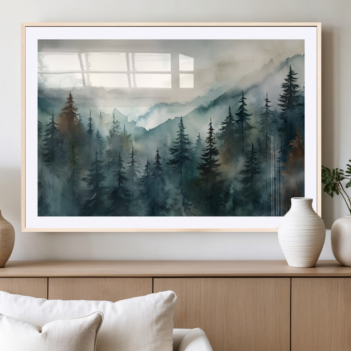 48468-MGV-CV-36X24-Serenity Forest Wall Art Canvas | Foggy Mountain Landscape Canvas Print for Living Room or Office | Nature-Inspired Woodland Decor
