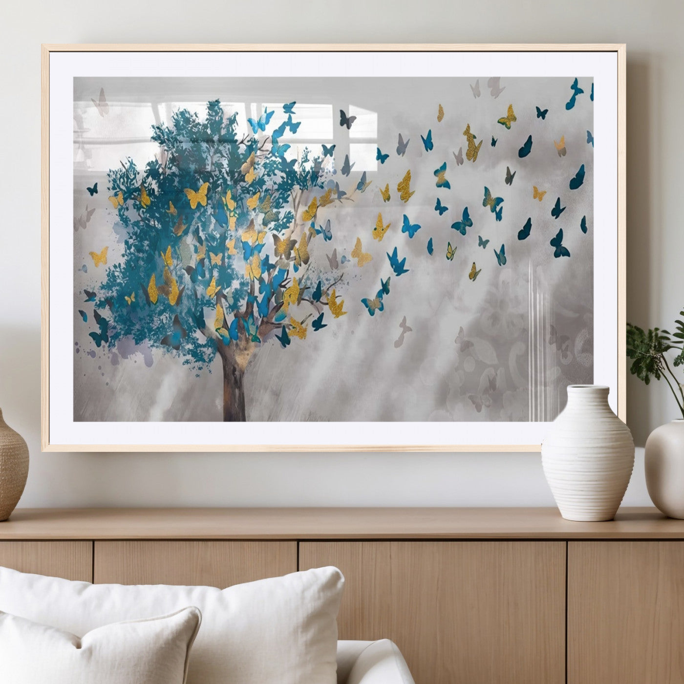 -Tree Butterfly Abstract Tree and Butterfly Wall Art Canvas Print