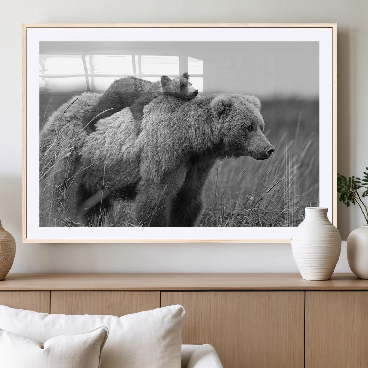 -Bear and Cub Wall Art Canvas | 399 Bear Cub Wildlife-Inspired Animal Art for Living Room or Office |