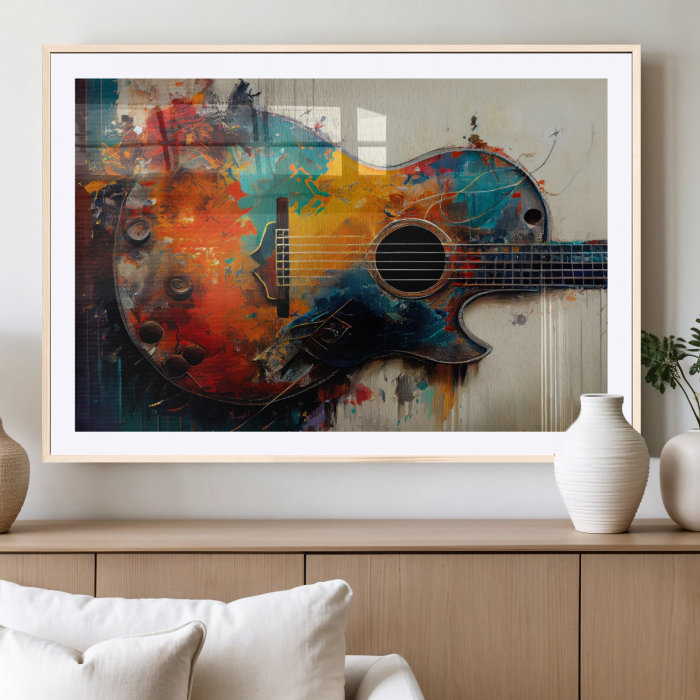 MGC-FP-36x24 - Abstract Guitar Wall Art Canvas | Vibrant Music-Inspired Art for Living Room or Studio | Colorful