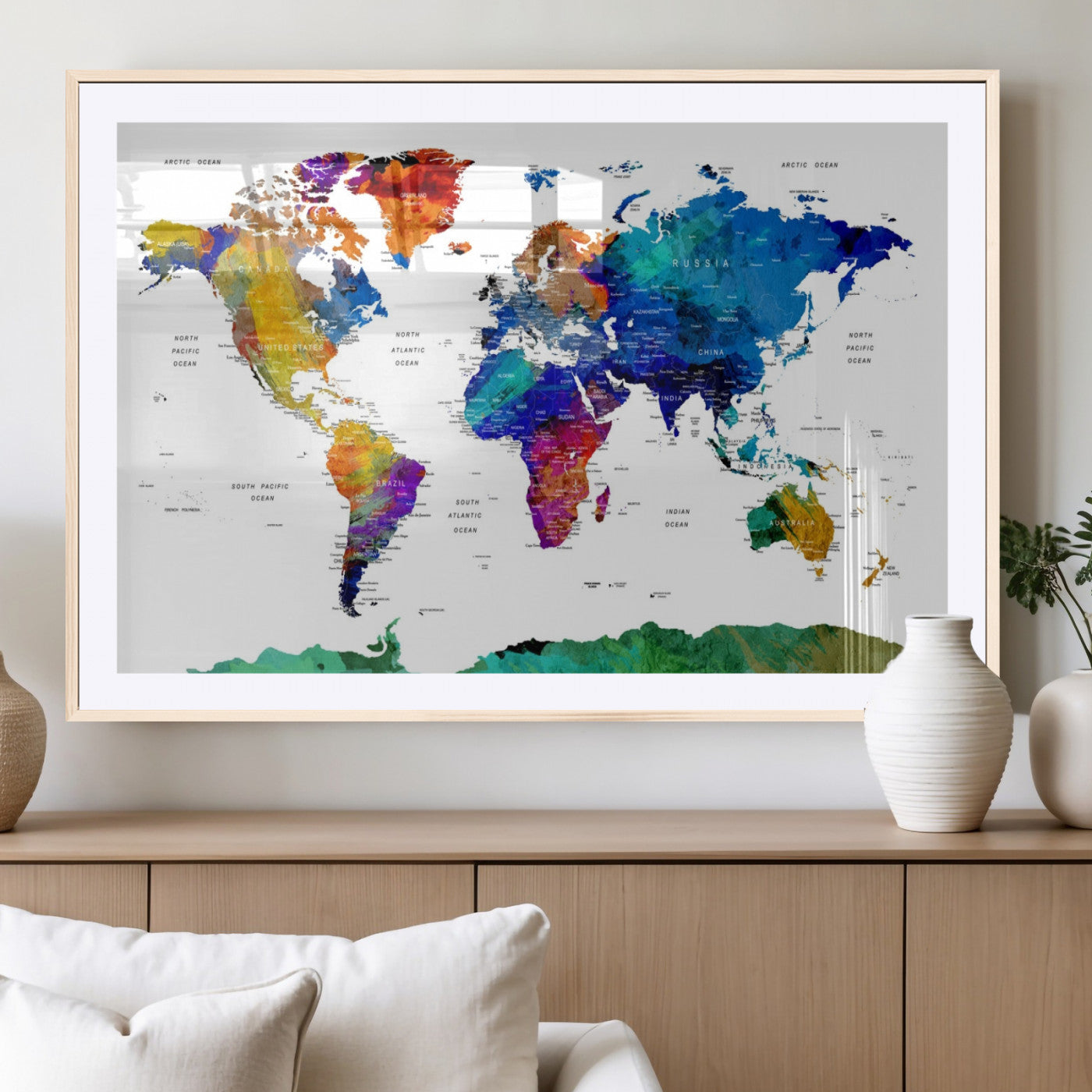-Push Pin World Map Canvas Print – Framed Wall Art for Couples to Track Their Travels – Anniversary