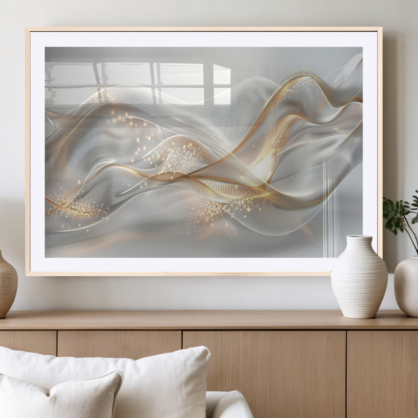 -Abstract art Grey and Gold Lines Wall Art