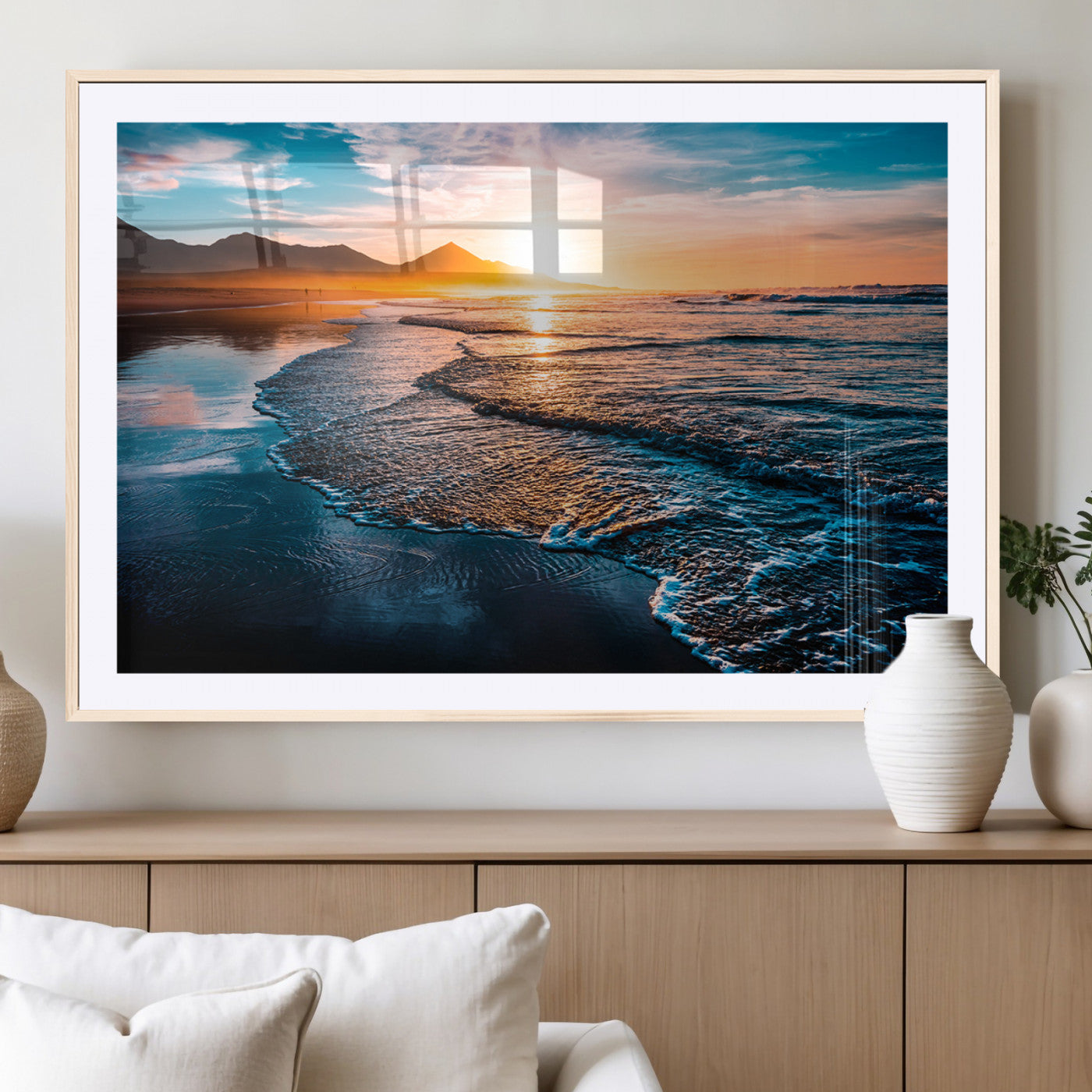 MGC-FP-36x24 - Beach Ocean Sunset on the Sea Wall Art Canvas, Beach Ocean Sunset Canvas Print
