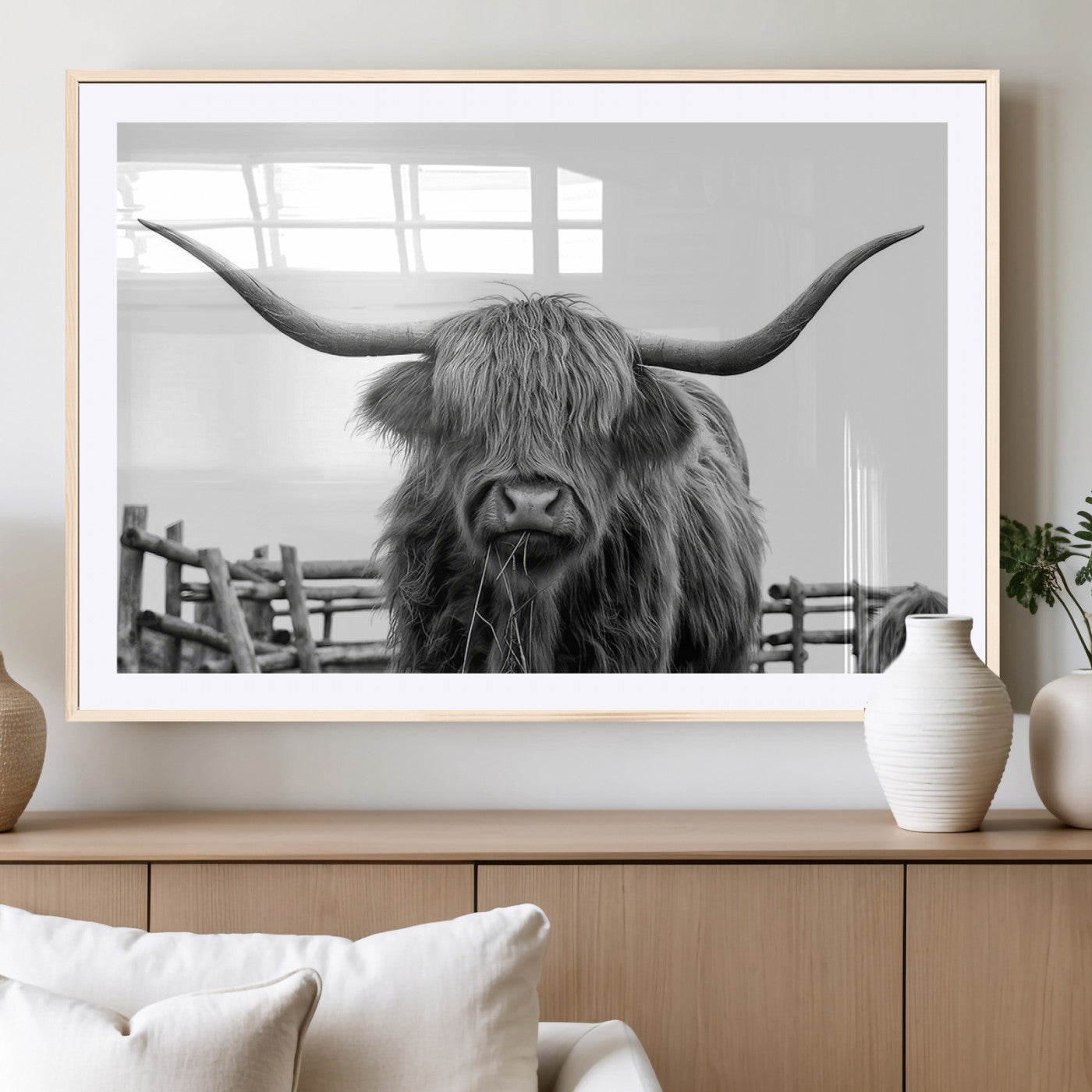 58188-MGC-FP-36x24_Natural-Longhorn Canvas Print, Bighorn Cow Wall Art Canvas Print