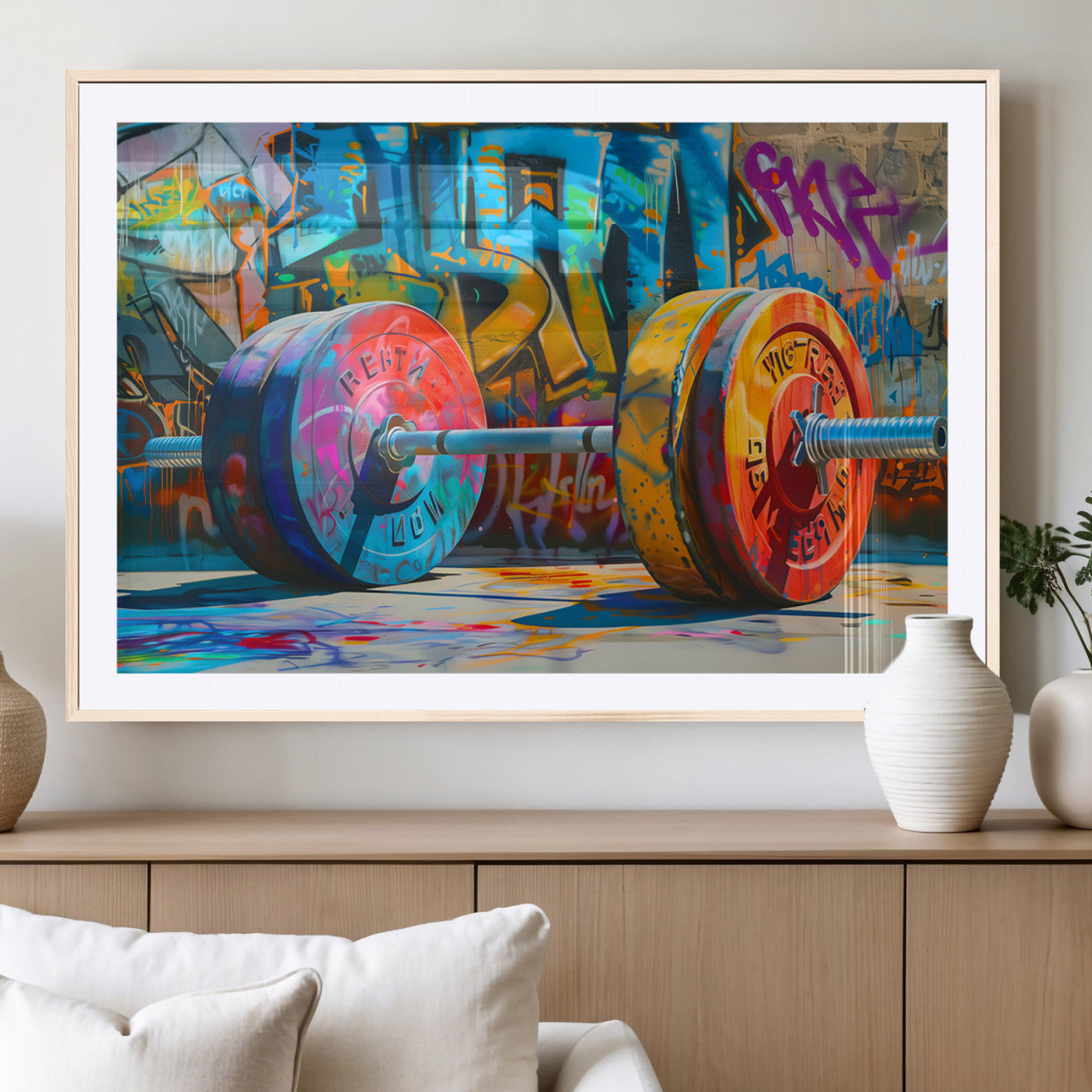 MGC-FP-36x24 - Fitness Gym Barbell Graffiti Wall Art Canvas Print