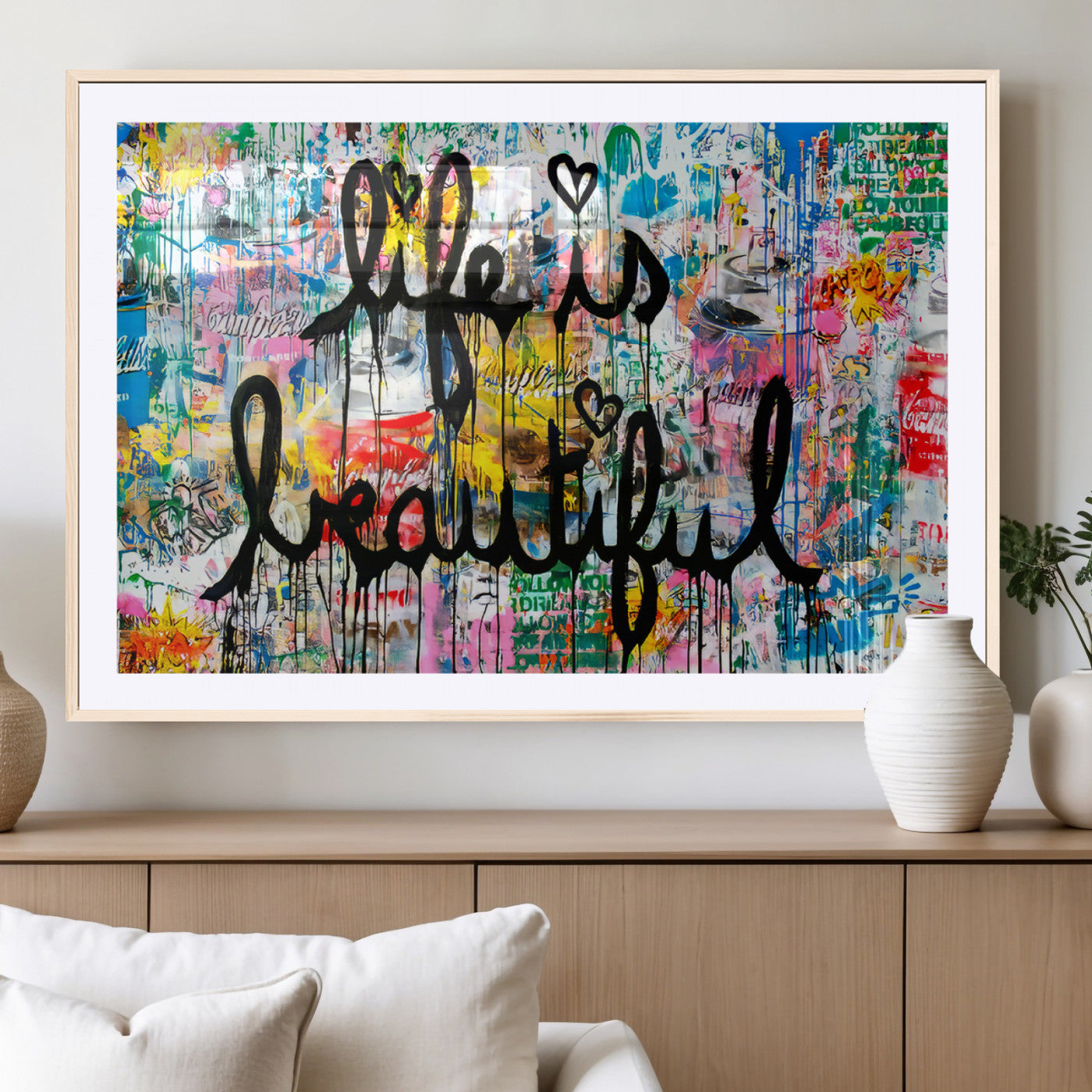 MGC-FP-36x24 - Life Beautiful Art Print - Banksy Graffiti Wall Art Canvas Print | Graffiti Wall Art Canvas Print