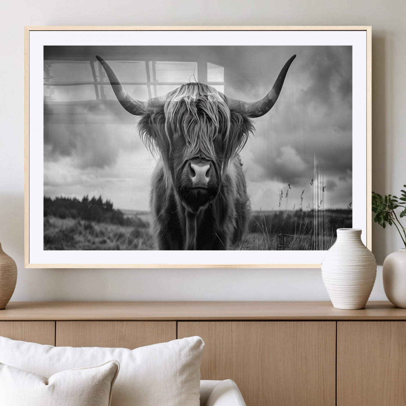 17924-MGC-FP-36x24_Natural-Scottish Cow Wall Art Canvas Print | Longhorn Wall Art | Bighorn Animal Wall Art