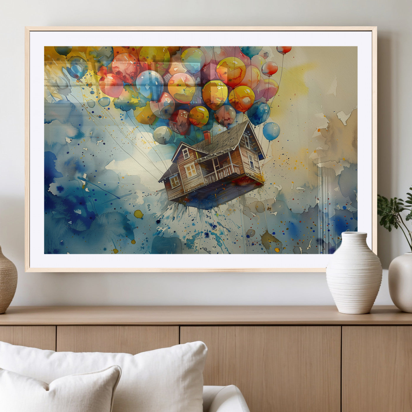 MGC-FP-36x24 - UP-Inspired Floating House with Balloons Canvas Art – Colorful 3-Panel Wall Decor for Living Room,