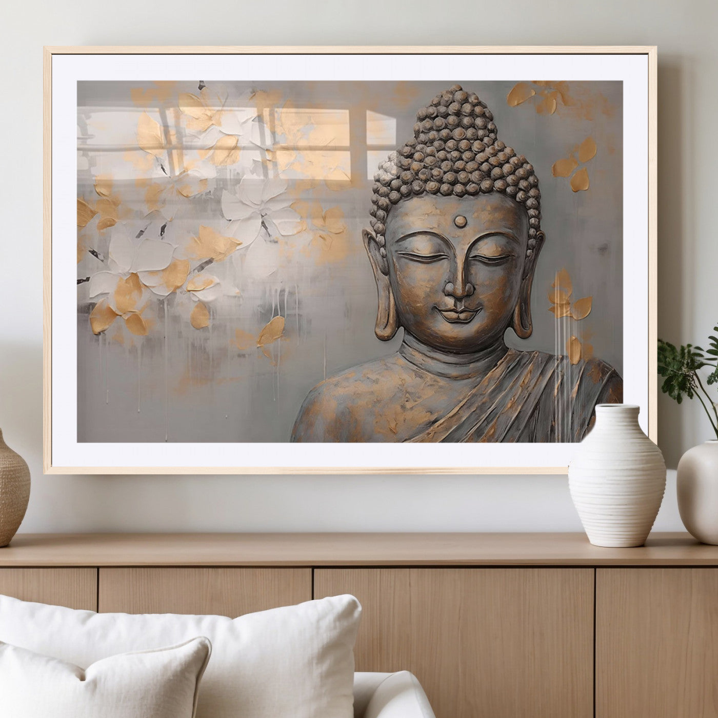 MGC-FP-36x24 - Abstract Buddha Statue Wall Art Canvas Print - Modern Meditation Decor for Living Room, Office, Yoga