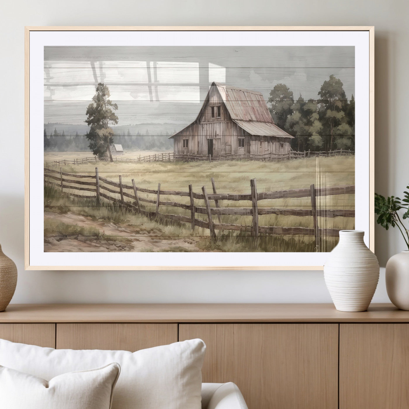 -Rustic Farmhouse Barn Wall Art | 3-Panel Framed Gallery Wrap Giclee Canvas Print for Living Room,