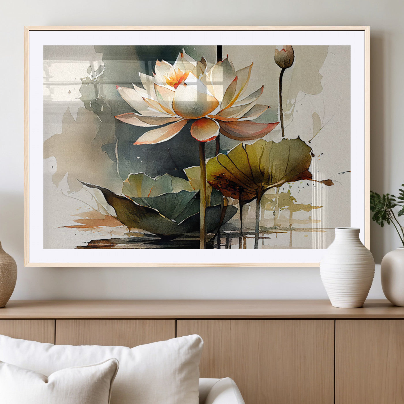 MGC-FP-36x24 - Lotus Flower Watercolor Canvas Print – A Symbol of Serenity and Growth, Captured in Soft Watercolors