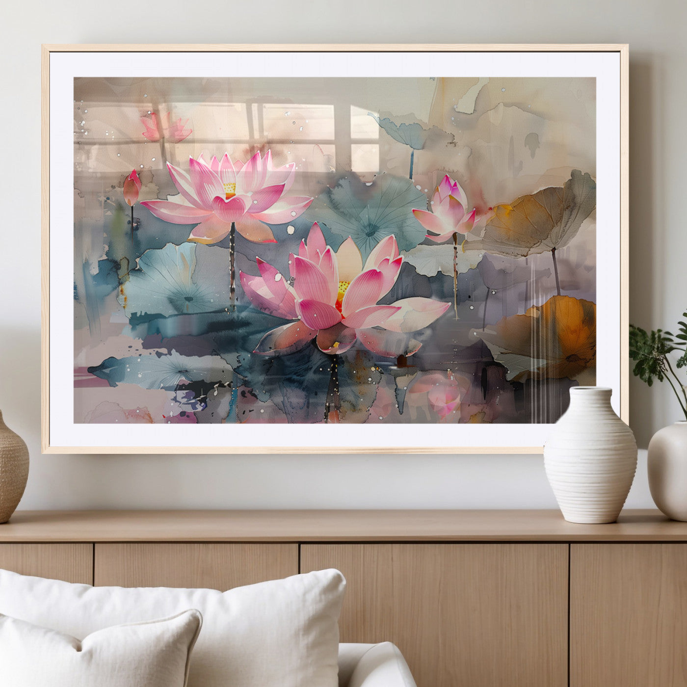 MGC-FP-36x24 - Lotus Flower Wall Art | 3-Panel Giclee Canvas Print of Pink Lotus Blossoms for Living Room, Bedroom,