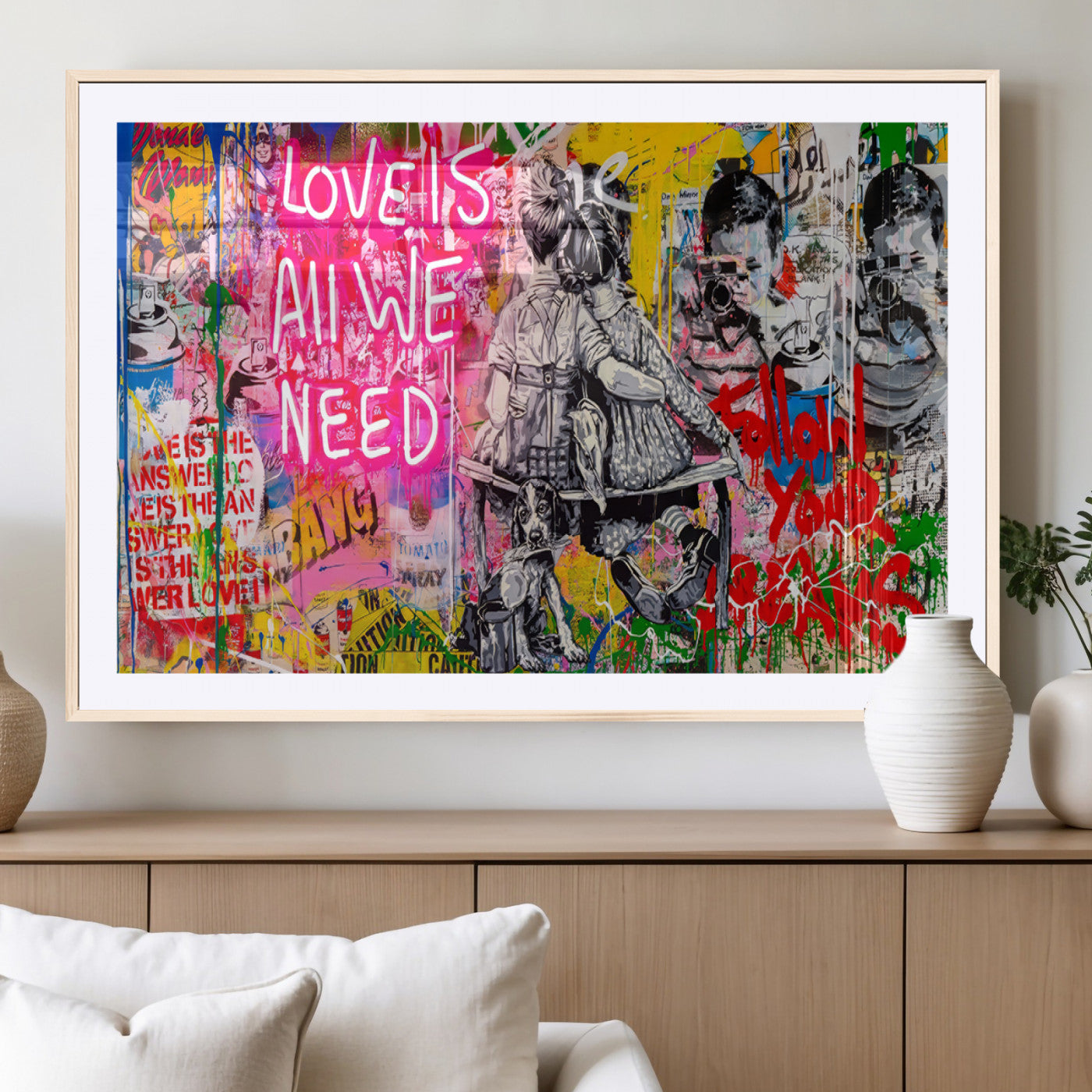 MGC-FP-36x24 - Follow Your Dreams & Love is All We Need Graffiti Street Art Triptych | Colorful Urban Wall Art