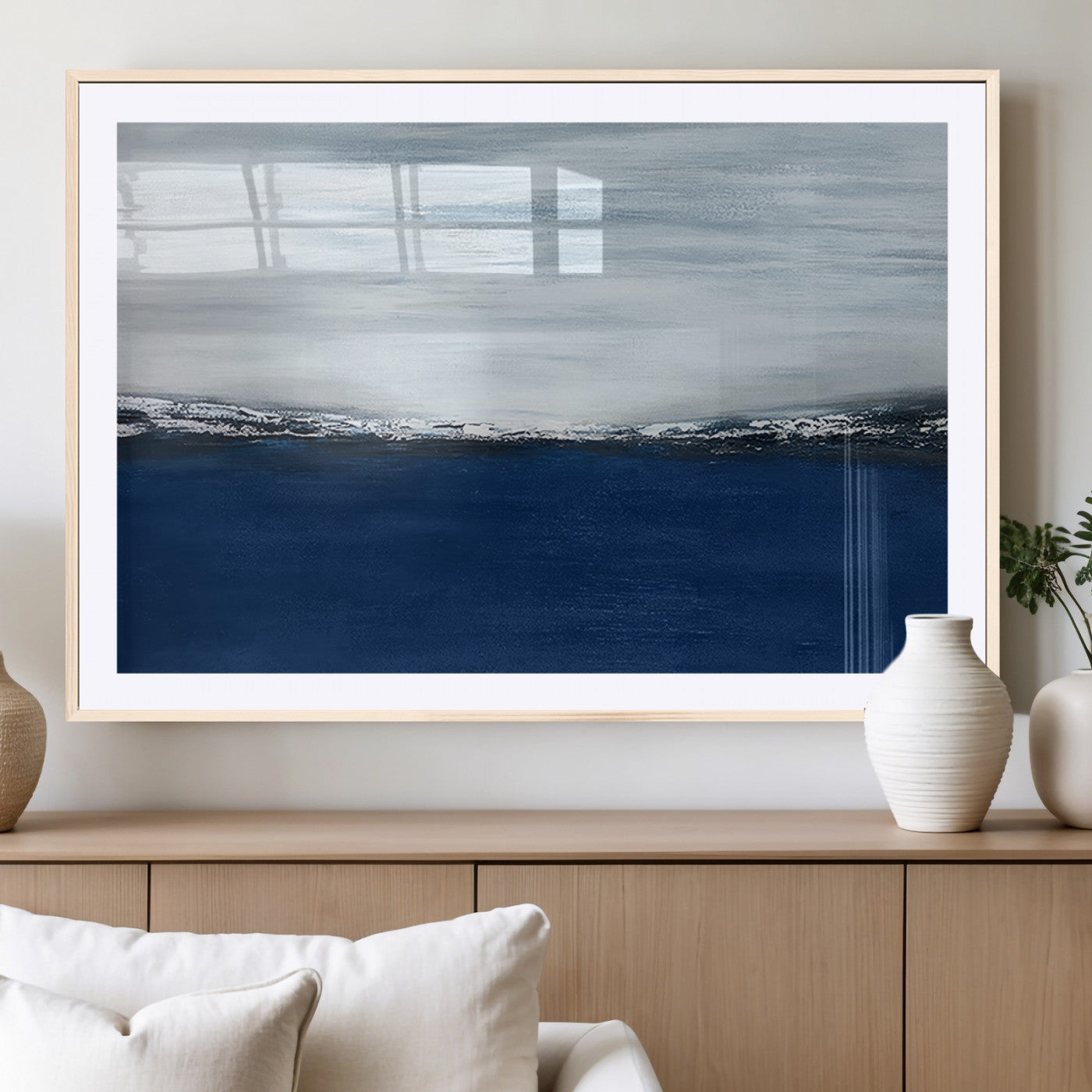 -Navy Blue Abstract Wall Art Canvas Print