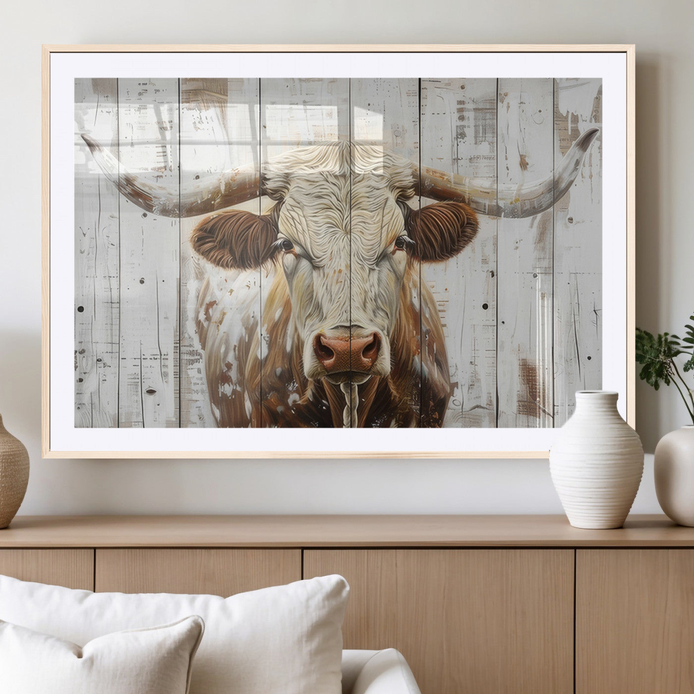 -Rustic Longhorn Bull Wall Art Canvas Set – Western-Inspired Farmhouse Décor - Ready to Hang