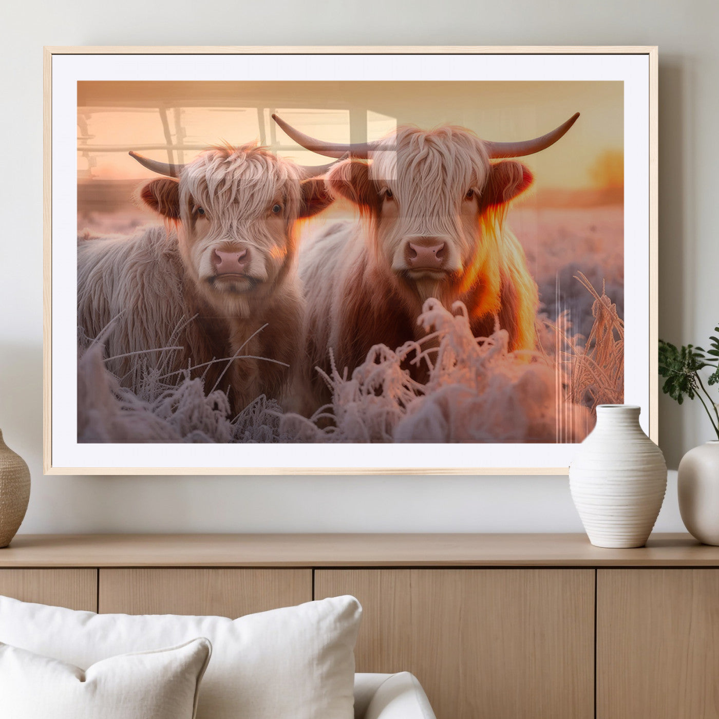 68253-MGC-FP-36x24_Natural-Highland Cows at Sunrise Wall Art Canvas Set – Serene and Rustic Farmhouse Decor