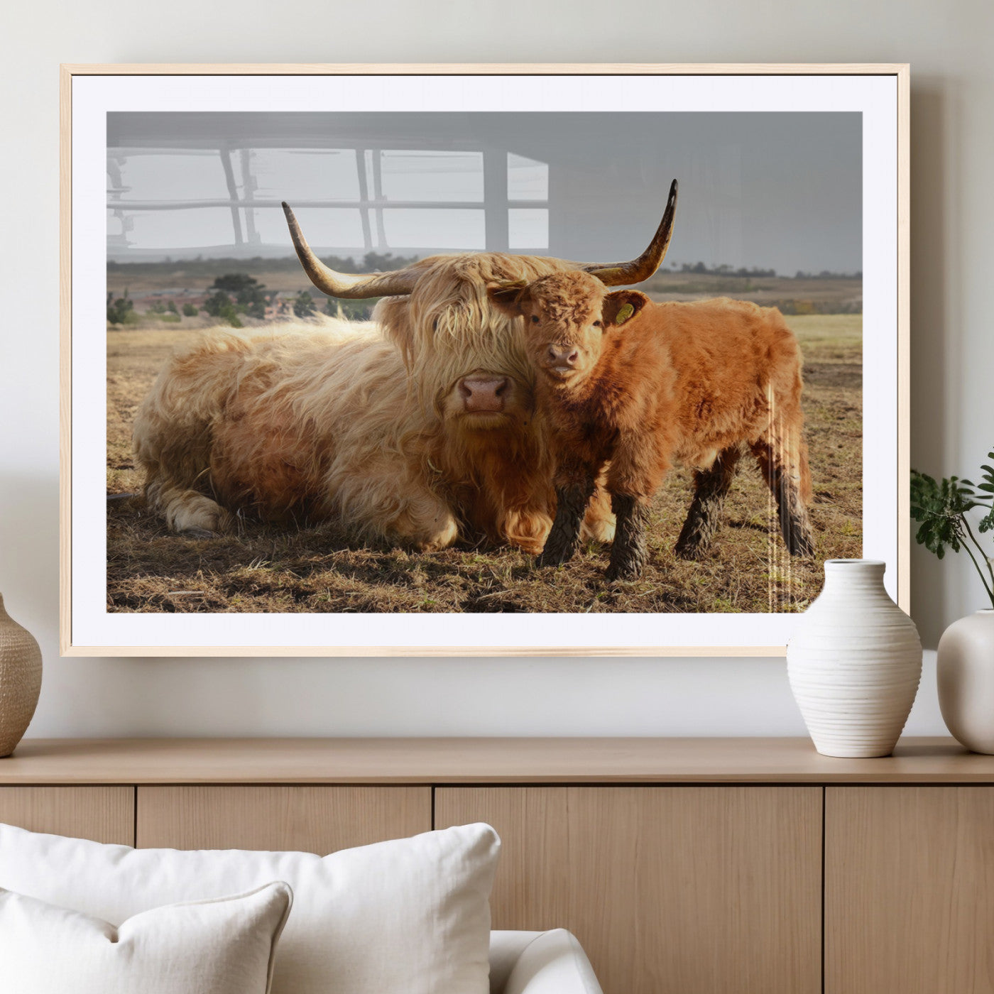 MGC-FP-36x24 - Highland Cow Canvas Wall Art Animal Print for Farm House Decor