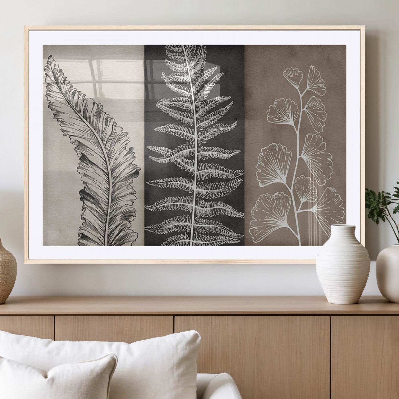 MGC-FP-36x24 - Minimalist Botanical Wall Art Canvas Print, Framed and Ready to Hang - Nature Art Print for Home