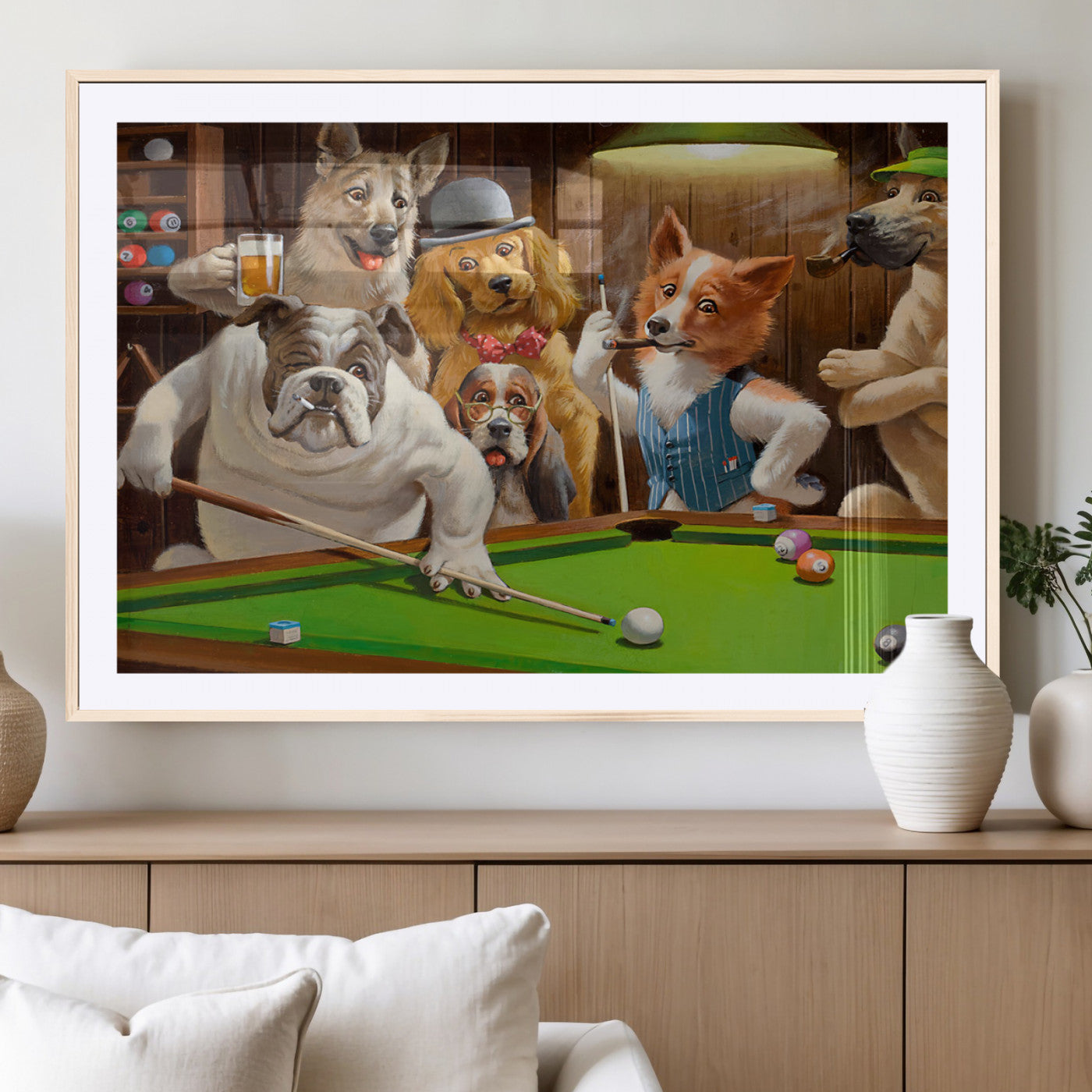 MGC-FP-36x24 - Dogs Playing Pool Canvas Wall Art Funny Gifts Dog Print