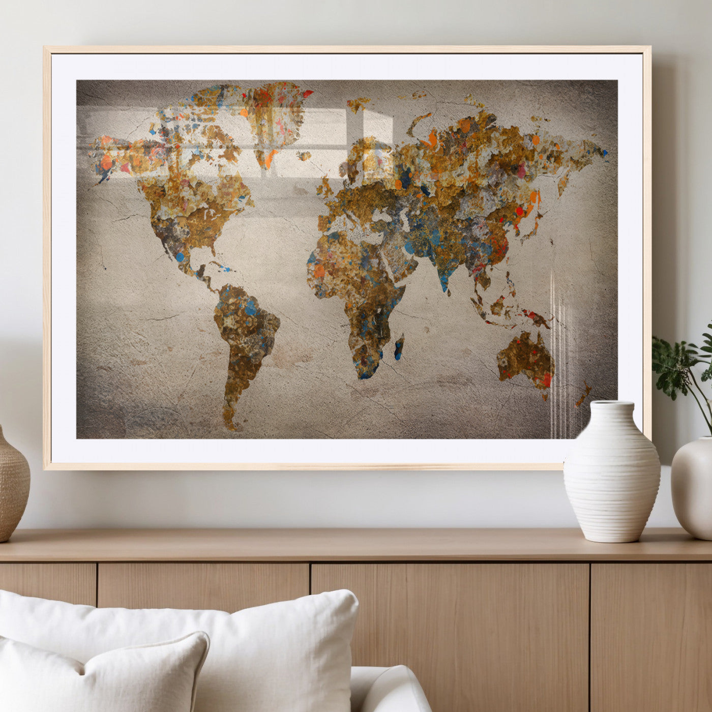 MGC-FP-36x24 - Push Pin World Map Canvas Print – Framed Wall Art for Couples to Track Their Travels – Anniversary